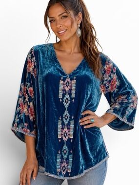 Johnny Was Fabiana Aztec silk velvet Burnout tunic NWT